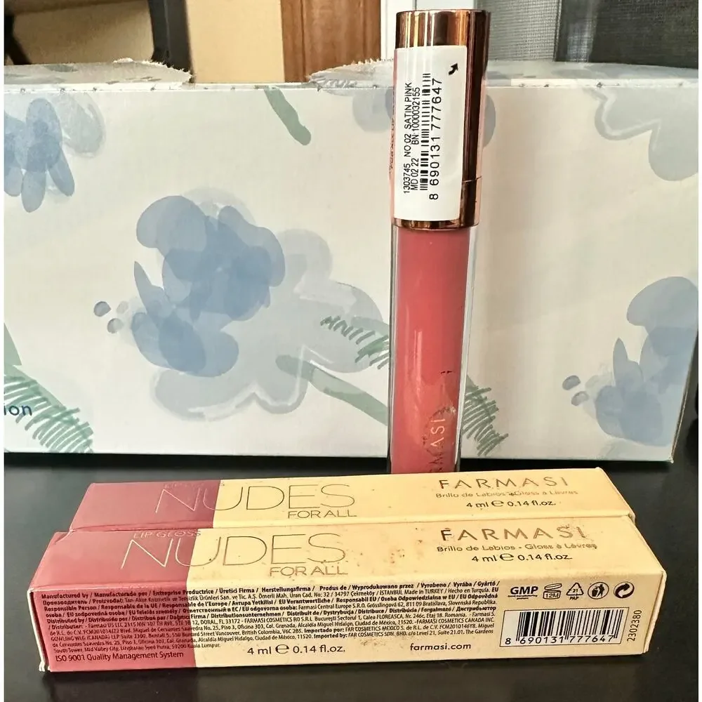FARMASI NUDES FOR ALL LIQUID Lip Gloss -‎ 02 Satin Pink Limited Edition Set of 2
